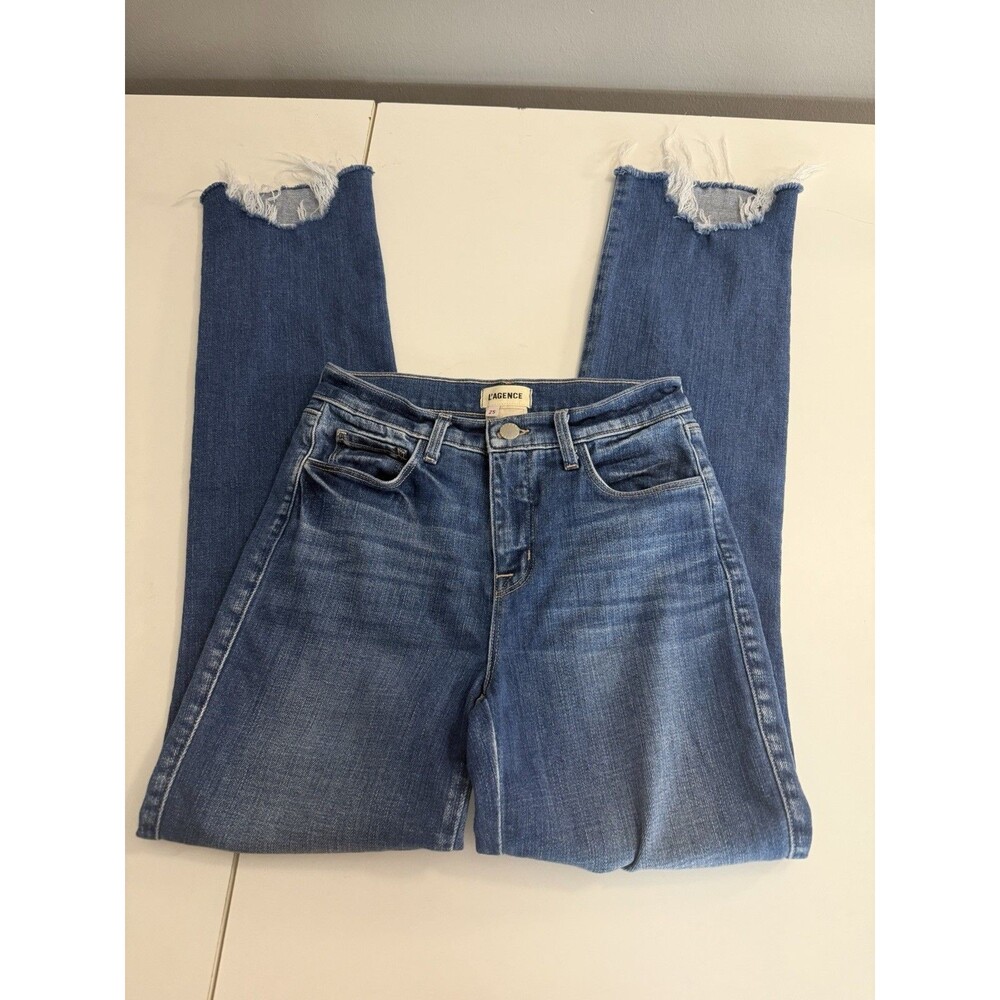 L'Agence Draya High Rise Slim Straight Walk Off Jeans Douglas Wash Size 25 EUC